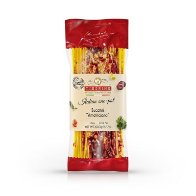 Bucatini "Amatriciana", ready-to-cook Italian pasta meal with seasoning - 3 servings