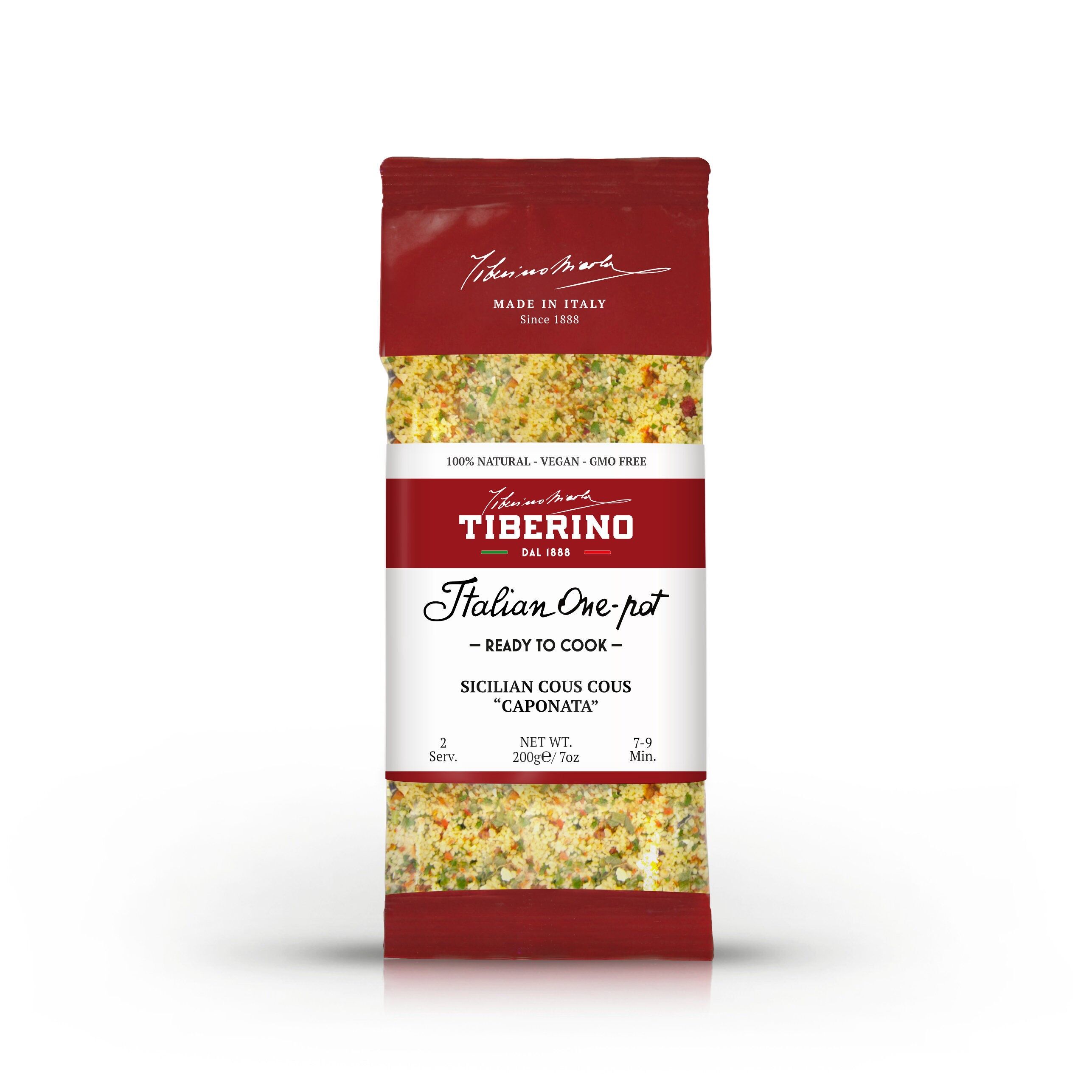 Cous cous "Caponata" con peperoni, melanzane, olive e capperi - Cous cous italiano pronto da cuocere con condimento - 2 porzioni