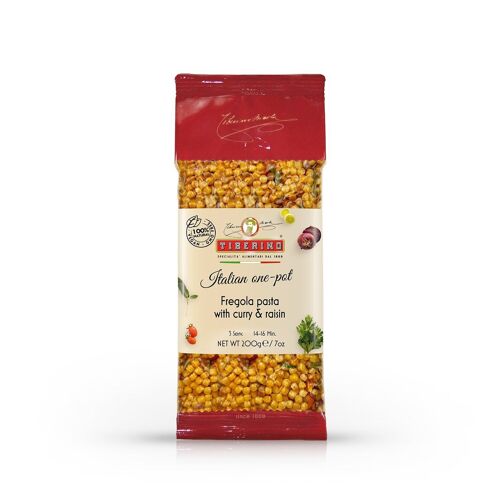 Fregola with mild Curry & Raisin, ready-to-cook Sardinian bronze-cut pasta with seasoning - 3 servings