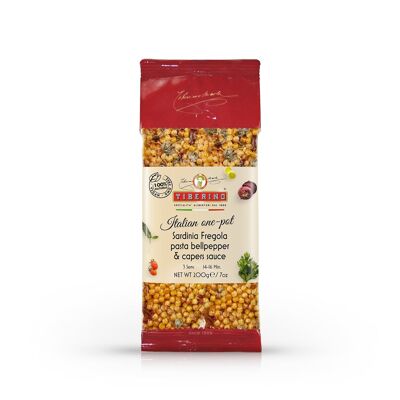 Fregola with red bell-peppers & salted capers, ready-to-cook Sardinian bronze-cut pasta with seasoning - 3 servings