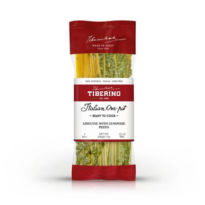 Linguine au pesto vegano di basilico "Genovese", pâtes italiennes trafilata al bronzo avec condimento pronto da cuocere - 2 portions