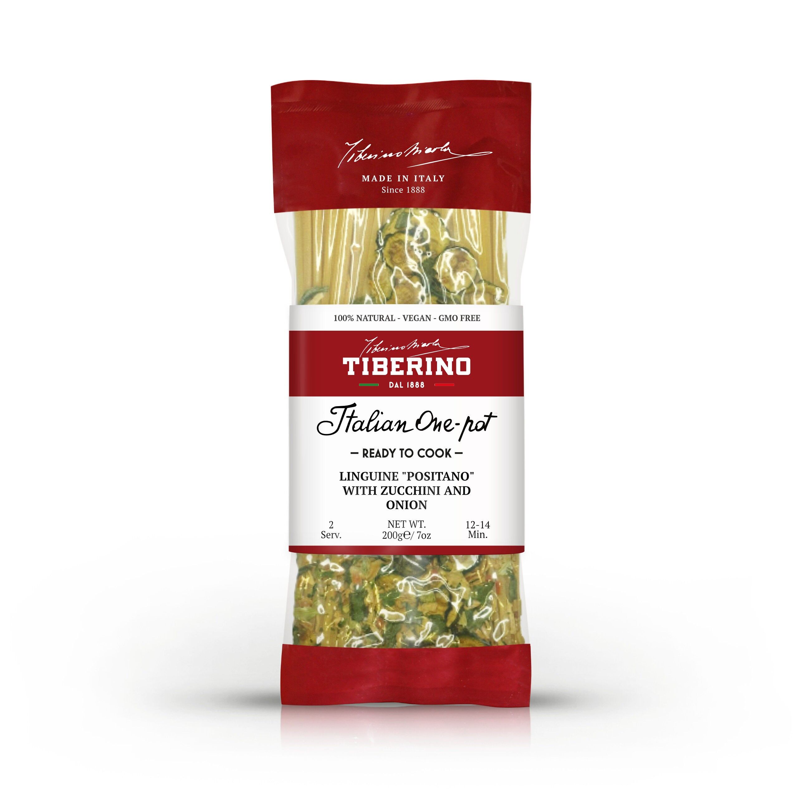 Linguine "Positano" con zucchine e cipolla, pasta italiana tagliata al bronzo pronta da cuocere con condimento - 2 porzioni