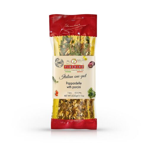 Pappardelle with porcini mushrooms, ready-to-cook Italian premium egg-pasta with seasoning - 3 servings