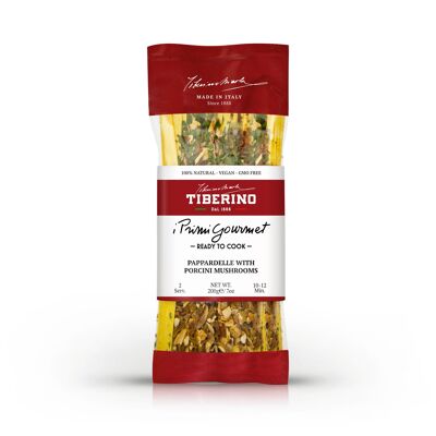 Pappardelle ai funghi porcini, pasta all'uovo premium italiana pronta da cuocere con condimento - 2 porzioni