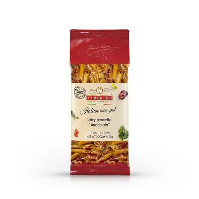 Spicy Pennette "Arrabbiata", ready-to-cook Italian bronze-cut pasta with seasoning - 3 servings