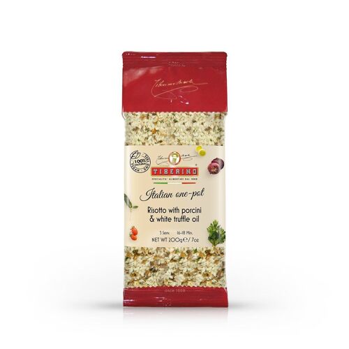 Risotto with Porcini Mushrooms & white Truffle Oil, ready-to-cook Italian risotto with seasoning - 3 servings