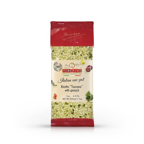 Risotto "Toscana" con Spinaci e Pomodoro, Risotto italiano pronto da cuocere con condimento - 3 porzioni