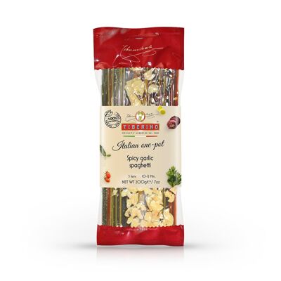 Spicy Garlic Spaghetti, ready-to-cook Italian bronze-cut pasta with seasoning - 3 servings