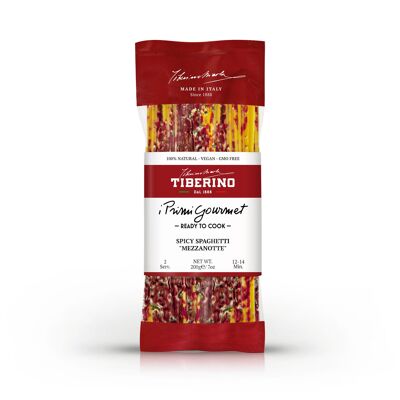 Spaghetti piccanti tagliati al bronzo "Mezzanotte", pasta italiana pronta da cuocere con condimento - 2 porciones