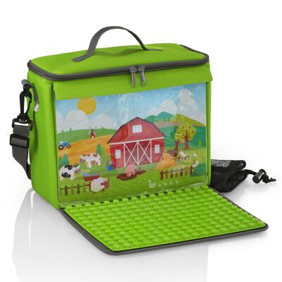 Baustein-Tasche mit ausklappbarer Bauplatte | kompatibel mit z.B. Lego Duplo - L - farmgrün