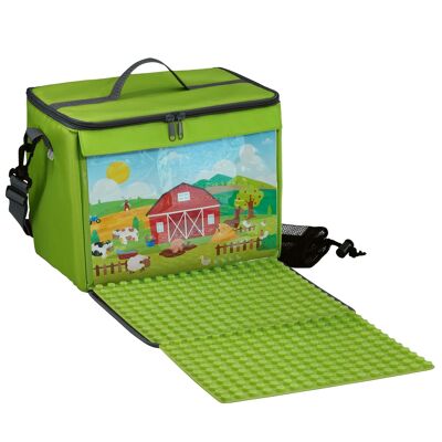 Baustein-Tasche mit ausklappbarer Bauplatte | kompatibel mit z.B. Lego Duplo - XL - farmgrün