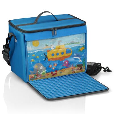 Baustein-Tasche mit ausklappbarer Bauplatte | kompatibel mit z.B. Lego Duplo - XL - meerblau