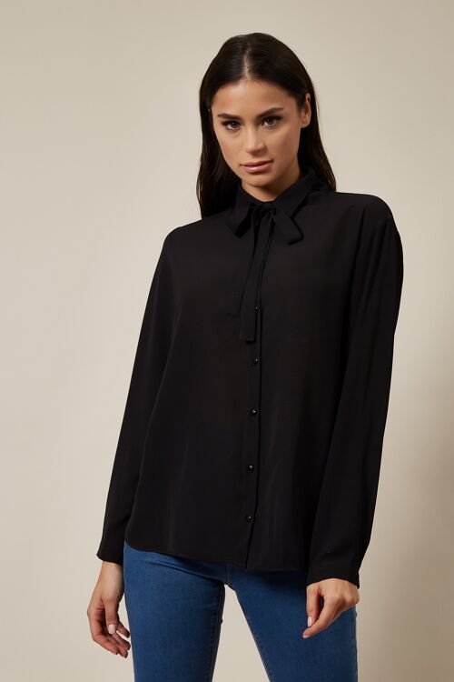 Tie Neck Oversized Top In Black