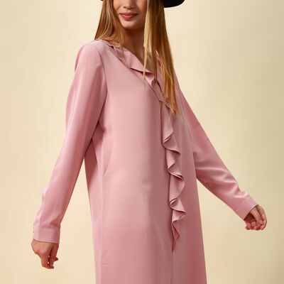 Oversized Tunic with Frill Details in Pink