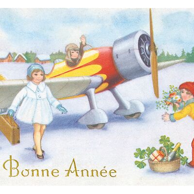 Happy New Year airplane postcard