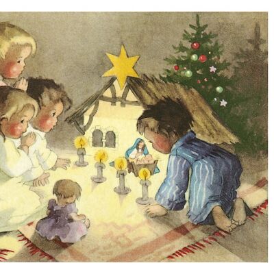 Nativity scene postcard and yellow star