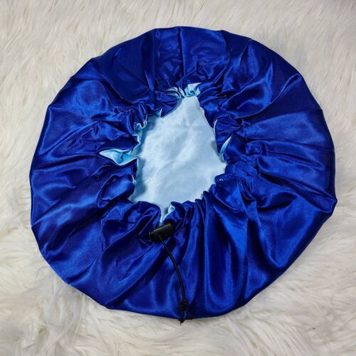 Blue Adjustable Drawstring Reversible Satin hair bonnet|Satin Elasticated, Sleep Hat Bonnet, Night Cap, Protecting Hairstyle.