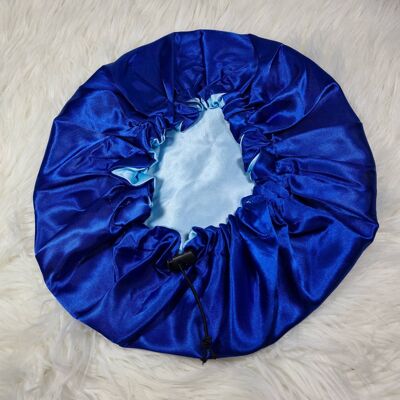 Blauer verstellbarer Kordelzug Reversible Satin-Haarhaube | Satin-Gummizug, Schlafmütze, Nachtmütze, schützende Frisur.