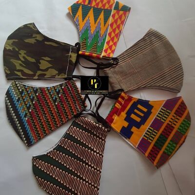 Face Mask| Nose Mask| Mouth Mask| African print| Washable| Reusable|100% Cotton| Breathable. Multi pack Six