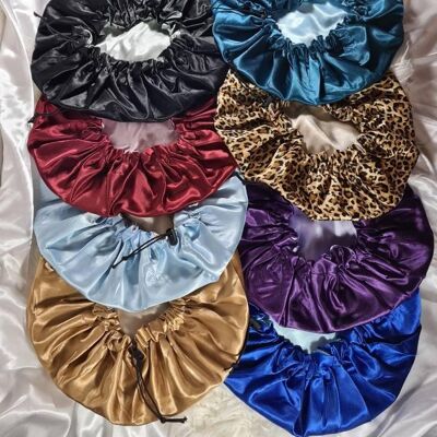 Adjustable Drawstring Reversible Satin hair bonnet|Satin Elasticated, Sleep Hat Bonnet, Headscarf. Night Cap, Protecting Hairstyle. Leopard print