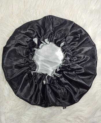 Bonnet de cheveux en satin réversible avec cordon de serrage réglable | Satin élastiqué, bonnet de sommeil, foulard. Bonnet de nuit, coiffure protectrice. Le noir 9