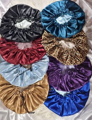 Bonnet de cheveux en satin réversible avec cordon de serrage réglable | Satin élastiqué, bonnet de sommeil, foulard. Bonnet de nuit, coiffure protectrice. océan 7