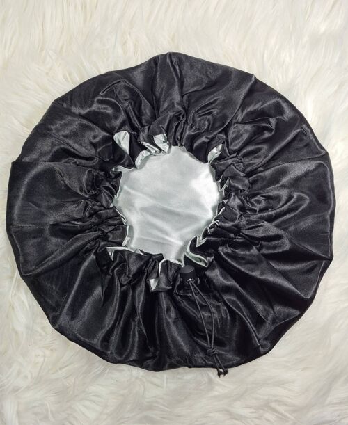 Black Adjustable Drawstring Reversible Satin hair bonnet|Satin Elasticated, Sleep Hat Bonnet, Night Cap, Protecting Hairstyle.