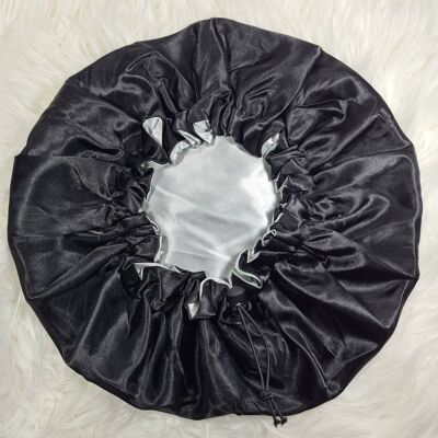 Bonnet de cheveux en satin réversible à cordon de serrage noir | Élastique en satin, bonnet de sommeil, bonnet de nuit, coiffure protectrice.