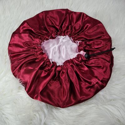 Bonnet de cheveux en satin réversible bordeaux avec cordon de serrage réglable | Satin élastiqué, bonnet de sommeil, bonnet de nuit, coiffure protectrice.