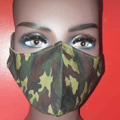 Mascarilla facial | Estampado de camuflaje militar | Máscaras lavables reutilizables y transpirables de algodón
