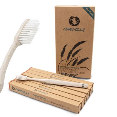 6 toothbrush | Wheat straw handle & castor oil bristles