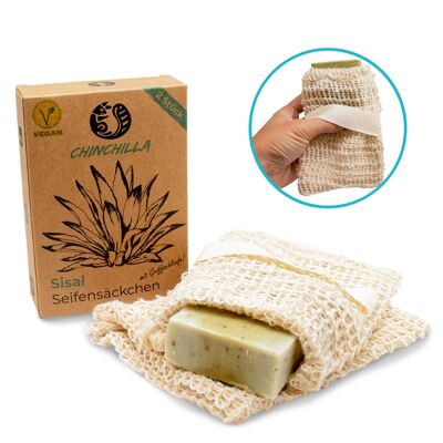 2 soap sachets made of sisal with hand strap