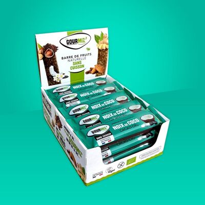 Organic fruit bars, coconut & raw cocoa, gluten-free, healthy snack for gourmets and athletes