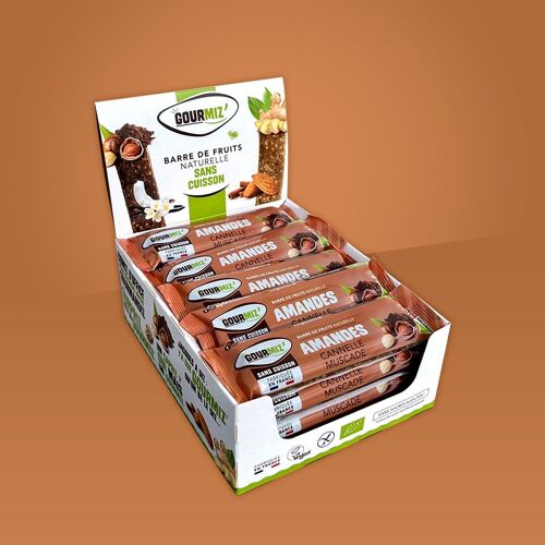 Barres de fruits bio, amandes, cannelle & muscade, sans gluten, encas sain pour les gourmands et les sportifs