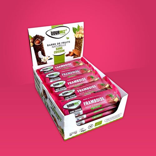 Barres de fruits bio, framboises, noix d'Amazonie & fruit du baobab, sans gluten, encas sain pour les gourmands et les sportifs