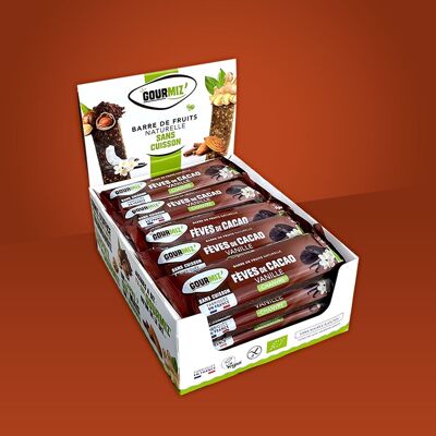 Organic fruit bars, cocoa beans, vanilla & hemp, gluten-free, healthy snack for gourmets and athletes