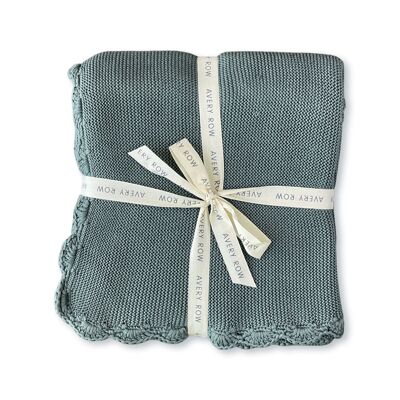 Scallop Knit Blanket - Spruce Blue