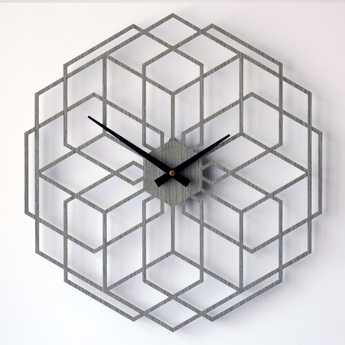 Clock HEXAFLOWER - Wooden Wall Clock Light Gray Oak