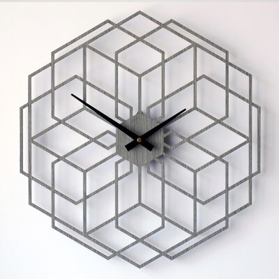 Horloge HEXAFLOWER - Horloge Murale en Bois Chêne Gris Clair