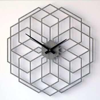 Horloge HEXAFLOWER - Horloge Murale en Bois Chêne Gris Clair 1