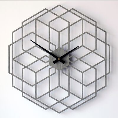 Reloj HEXAFLOWER - Reloj de Pared de Madera Roble Gris Claro