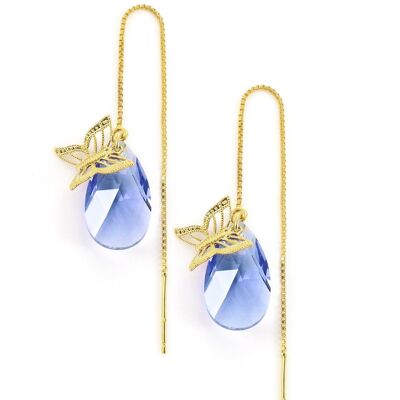 Light Sapphire Swarovski drop and butterfly chain earrings