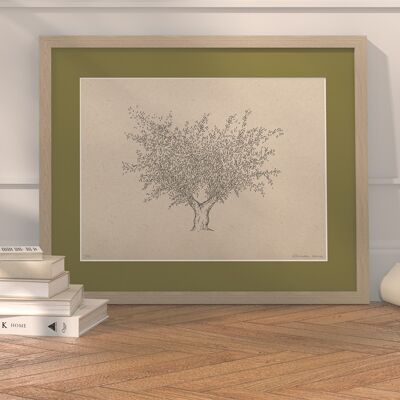 Olivenbaum mit Passepartout und Rahmen | 30cm x 40cm | Olivo