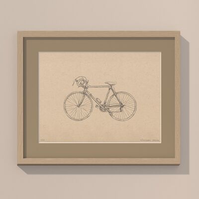 Road bike with passe-partout and frame | 30cm x 40cm | lino