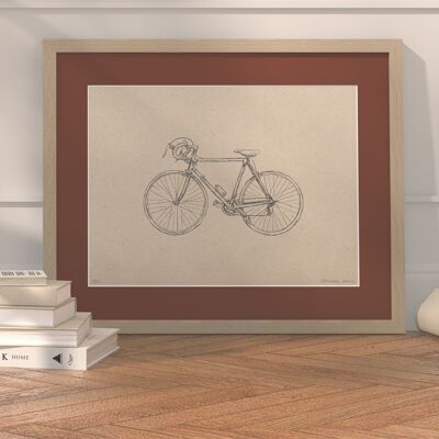 Road bike with passe-partout and frame | 30cm x 40cm | Casa Otellic