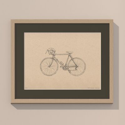 Road bike with passe-partout and frame | 30cm x 40cm | Cavolo Nero