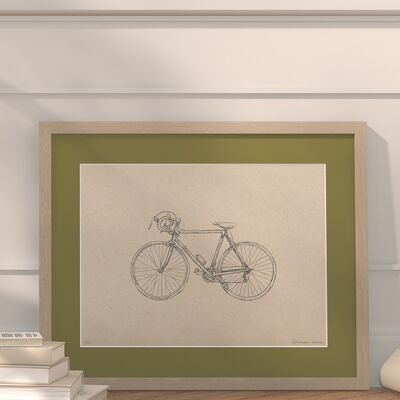 Road bike with passe-partout and frame | 30cm x 40cm | Olivo