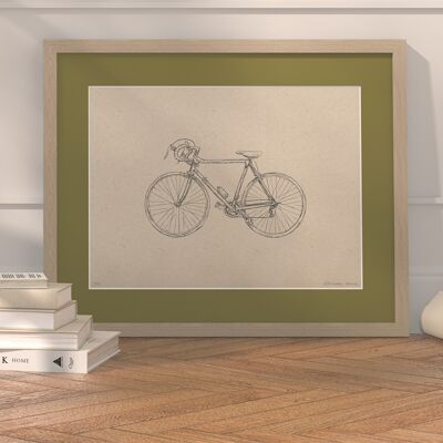 Road bike with passe-partout and frame | 30cm x 40cm | Olivo