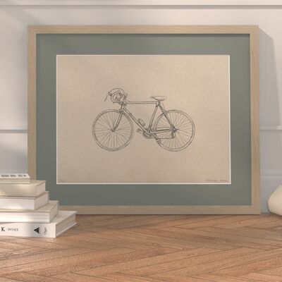 Bicicleta de carretera con paspartú y cuadro | 30cm x 40cm | salvia