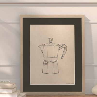 Moka-Kaffeekanne mit Passepartout und Rahmen | 30cm x 40cm | Cavolo Nero